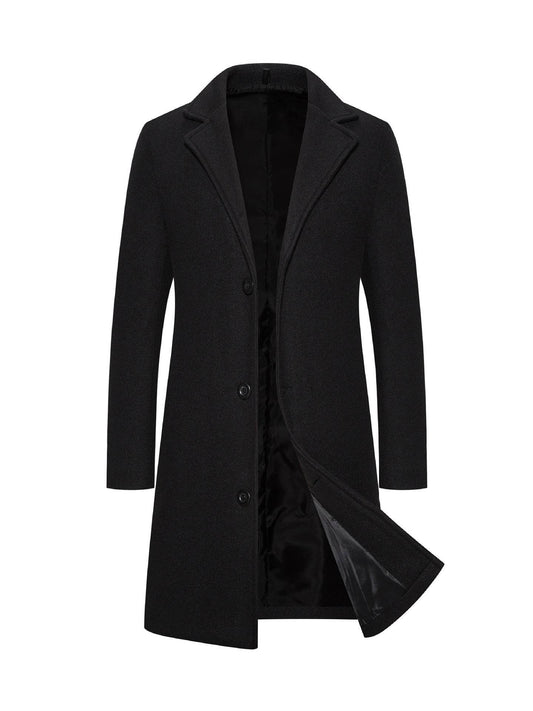 Buycenter Men's Slim-Fit Woolen Coat - Stylish Mid-Length Trench - Buy Center US