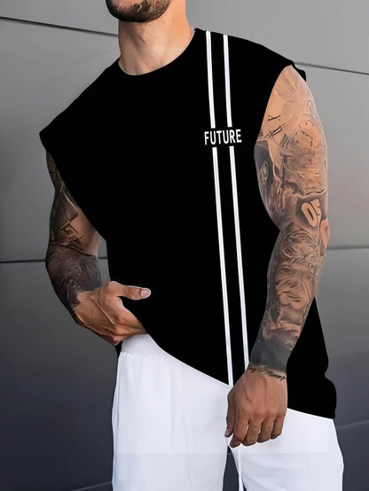 Men's 3D Black Patterned Tank Top - Breathable Sleeveless Sports Vest - Buy Center US