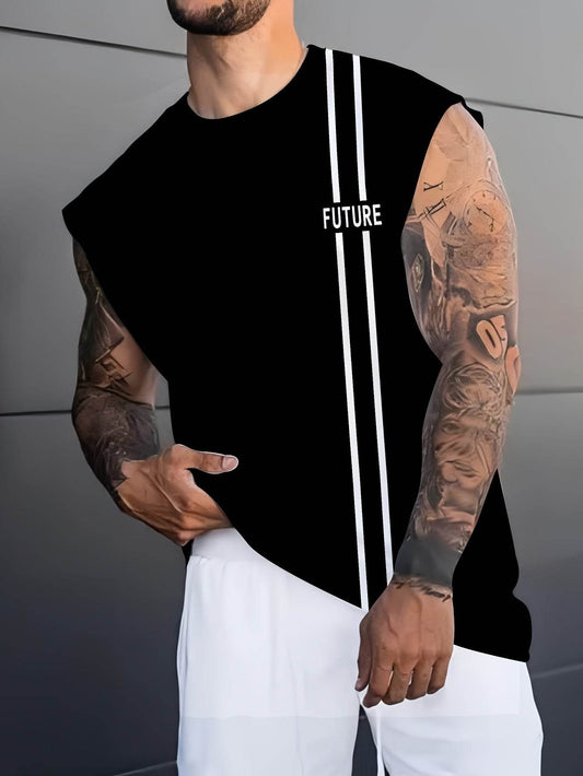 Men's 3D Black Patterned Tank Top - Breathable Sleeveless Sports Vest - Buy Center US