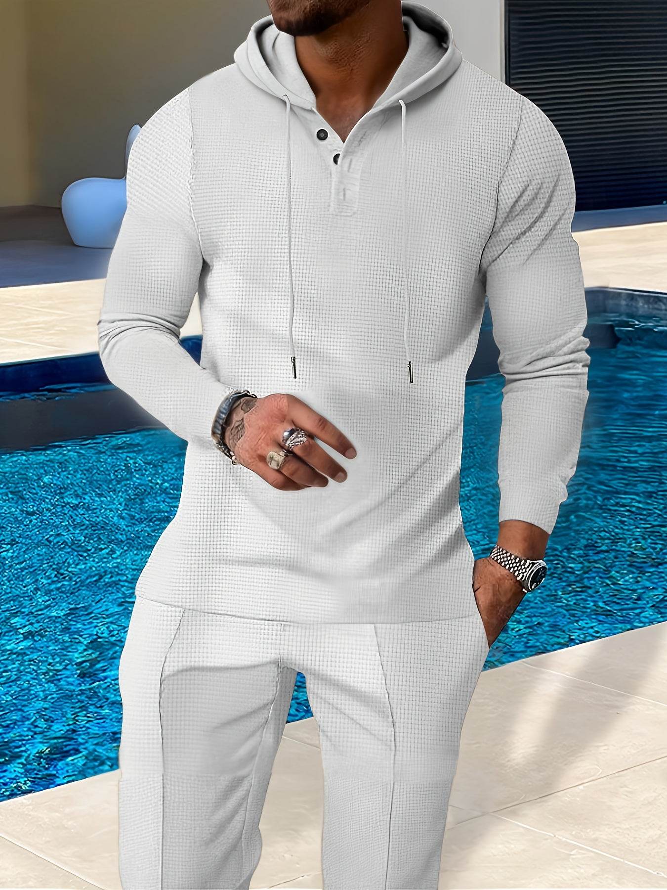 Men's Athleisure Two-Piece Set - Hooded Top & Drawstring Trousers Casual - Buy Center US