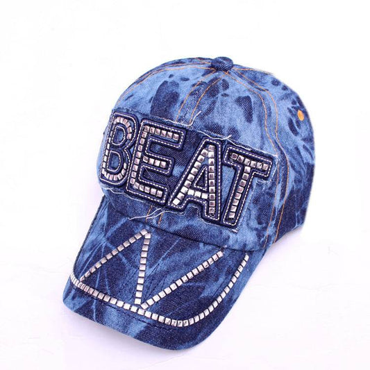Korean Style Women's Baseball Cap - Rhinestone Denim Hat for Spring - Buy Center US