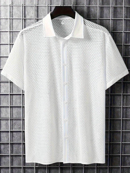 Men's Summer Slim Fit Lapel Shirt - Breathable Semi-Sheer Button Up Top - Buy Center US