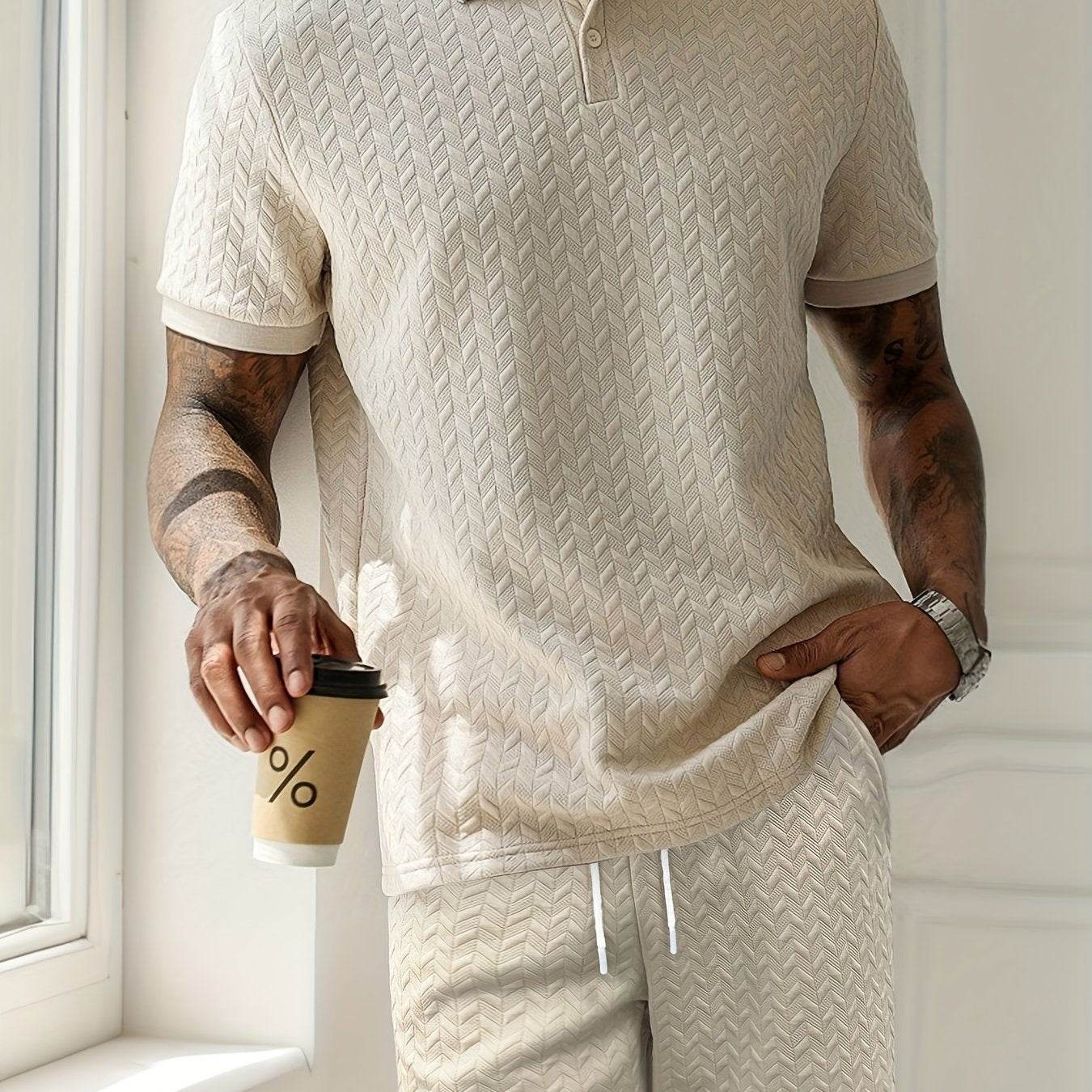 Men's Summer 2-Piece Set - Solid Color Polo T-Shirt & Shorts - Buy Center US