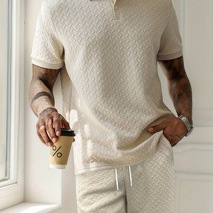 Men's Summer 2-Piece Set - Solid Color Polo T-Shirt & Shorts - Buy Center US