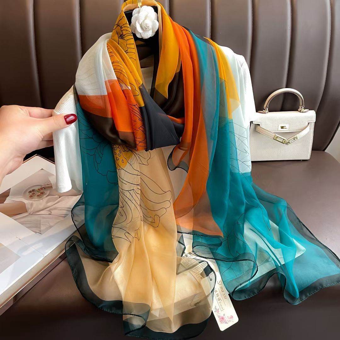 Elegant Long Silk Scarf - Mysterious Forest Design for Spring Fashion - Buy Center US
