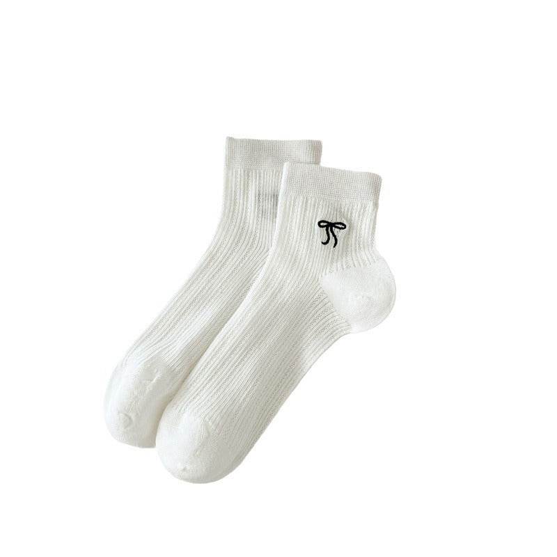 Bow Embroidered Short Socks - Cotton, Stylish for All Seasons - Buy Center US