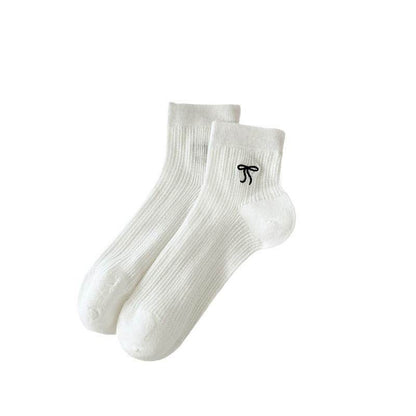 Bow Embroidered Short Socks - Cotton, Stylish for All Seasons - Buy Center US