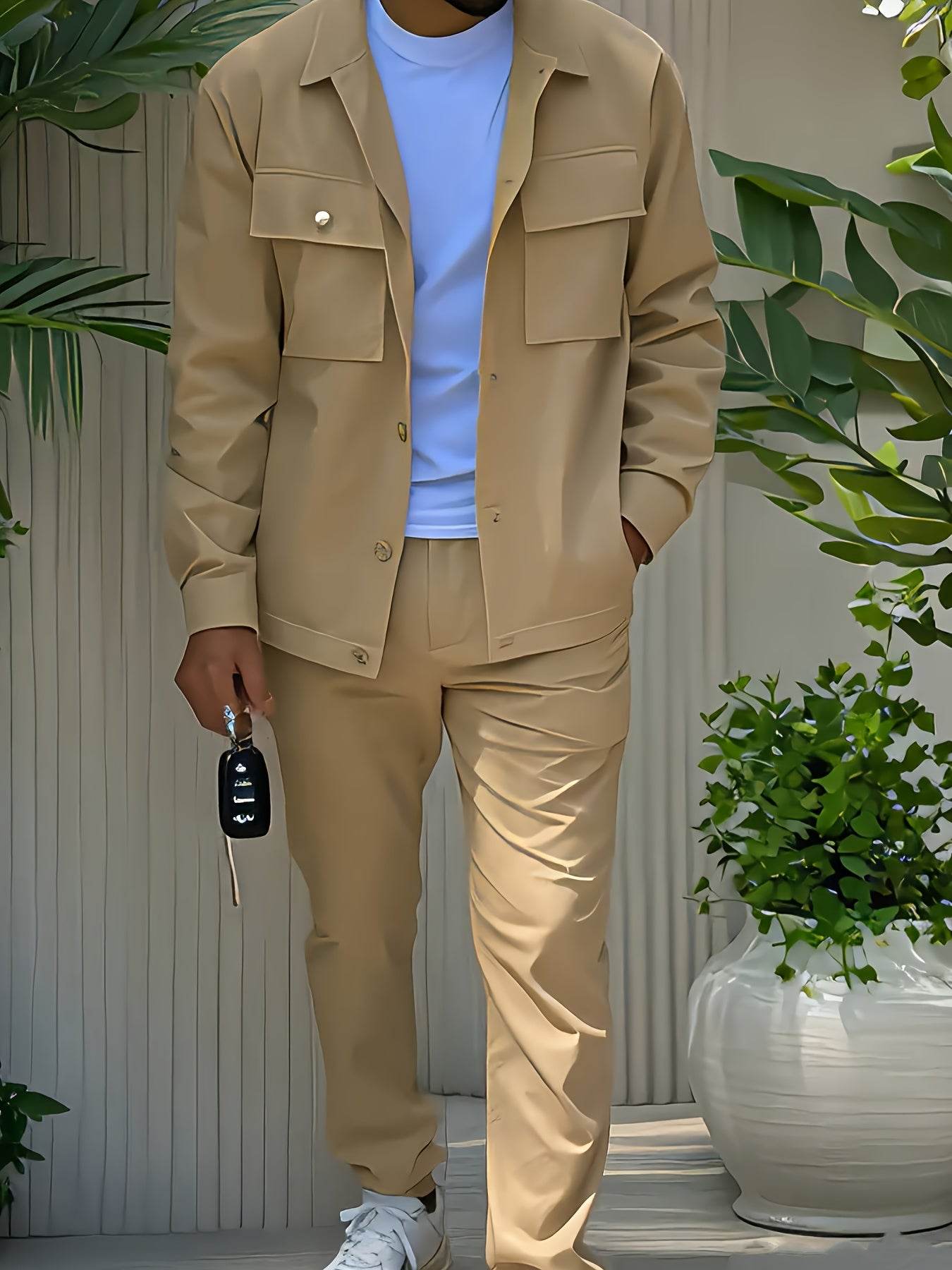 2025 Men's Workwear Set - Solid Long Sleeve, Multiple Pockets for Casual Wear - Buy Center US