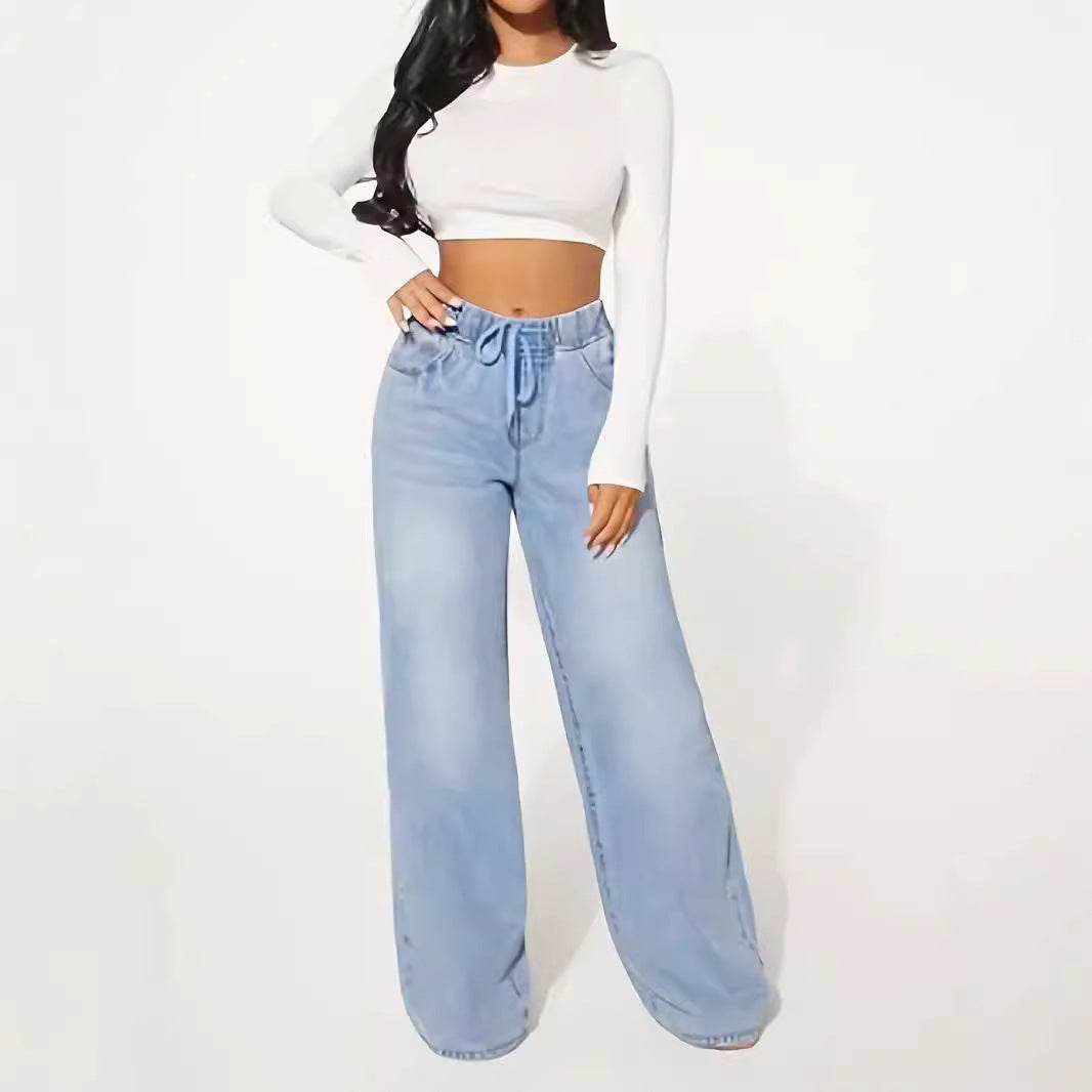 Light Blue High Waist Wide Leg Jeans - Comfortable Loose Fit for Women - Buy Center US