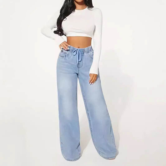 Light Blue High Waist Wide Leg Jeans - Comfortable Loose Fit for Women - Buy Center US