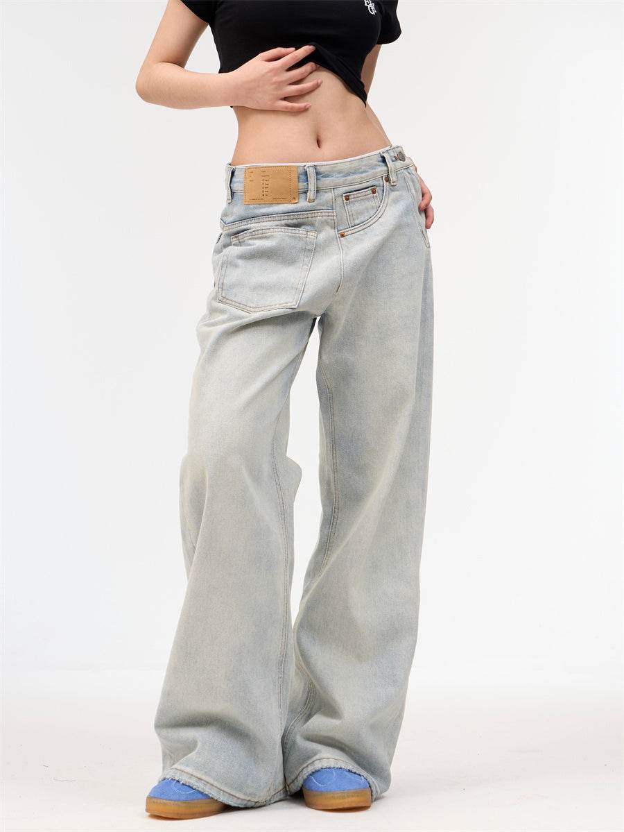 Loose Retro Light Blue Jeans for Women - Wide Leg, Natural Waist Style - Buy Center US