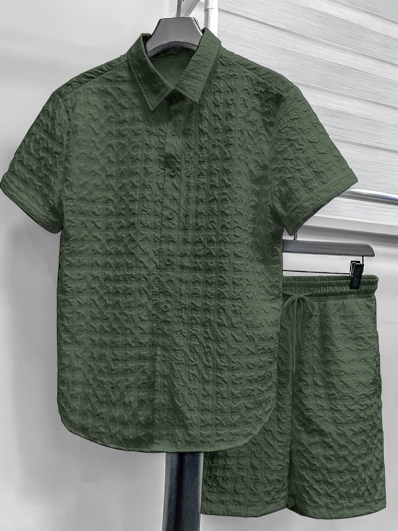 Casual Men's 2pcs Summer Suit - Checkered Short-Sleeve Shirt & Shorts - Buy Center US