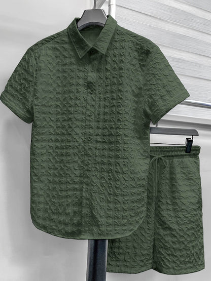 Casual Men's 2pcs Summer Suit - Checkered Short-Sleeve Shirt & Shorts - Buy Center US