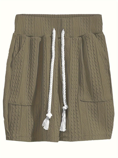 Men's Casual Knit Sweater Set - V-Neck & Drawstring Shorts in Black/Olive - Buy Center US