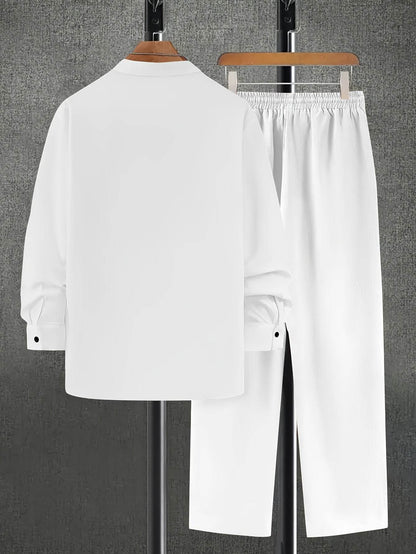Stylish Men's White Print Outfit - Casual Shirt & Shorts Set for All Seasons - Buy Center US