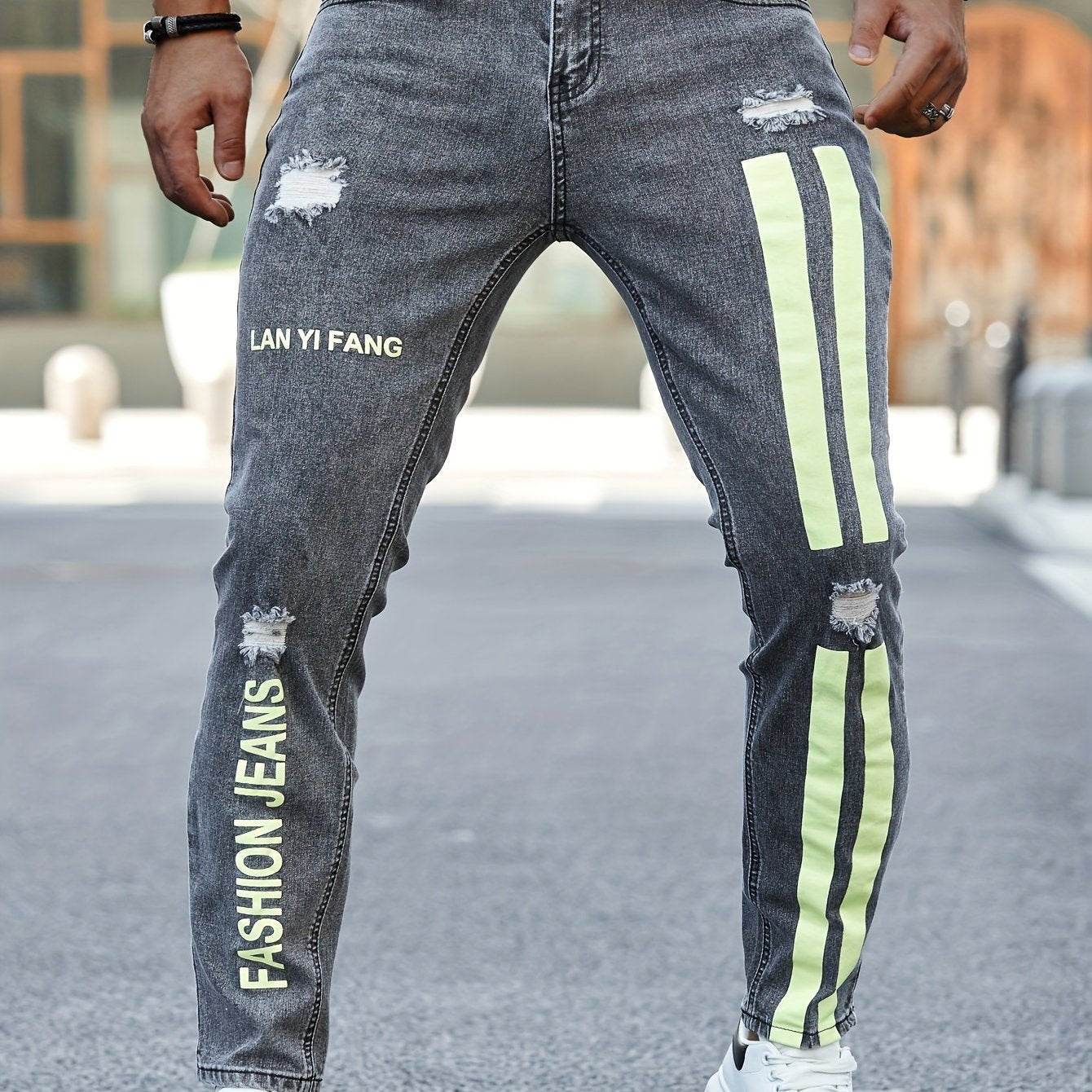 Men's Slim Fit Stretchy Denim Jeans - Casual Side Stripes Design - Buy Center US