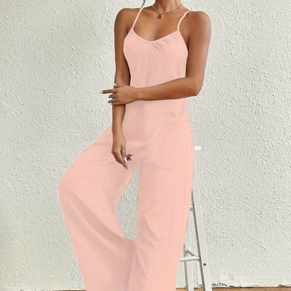 Ladies' Sexy Cross Suspender Jumpsuit - Solid Color, Sleeveless Design - Buy Center US