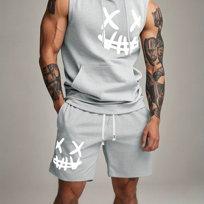 Men's Casual Hooded Tank Top & Shorts Set - Skull Print Summer Sportswear - Buy Center US