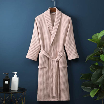 Buycenter Pure Cotton Bathrobe - Long Waffle Nightgown for Couples - Buy Center US