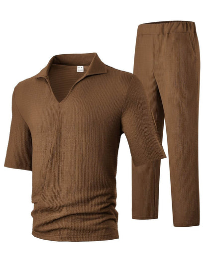 Men's Casual Summer T-Shirt & Pants Set - Light Blue V-Neck Style - Buy Center US