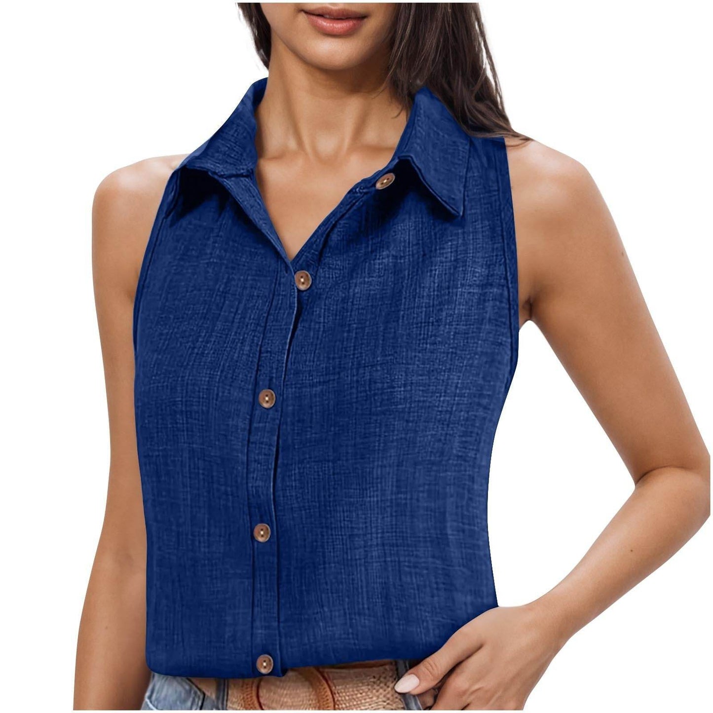 Women's Cotton Linen Button Shirt - Stylish Sleeveless Cardigan Top - Buy Center US