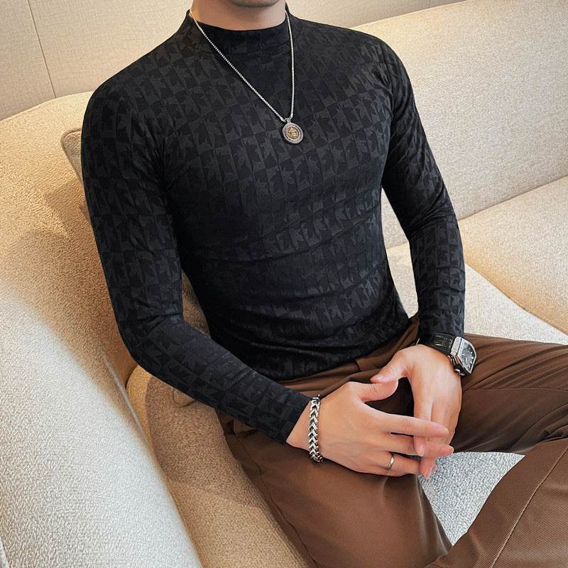 Men's Slim Fit Half-High Collar T-Shirt - Trendy Fashion Top for Adults - Buy Center US