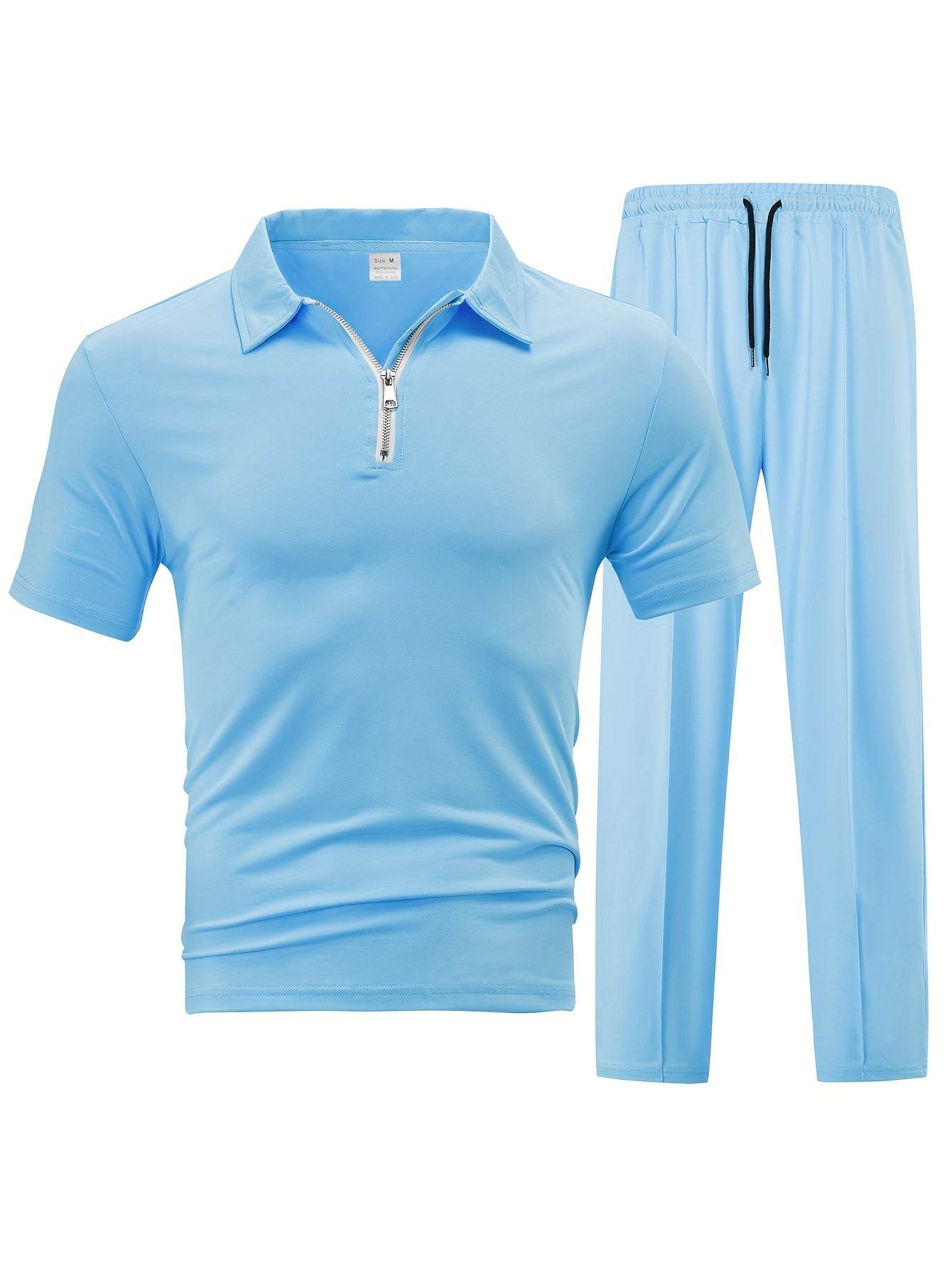 Men's Casual Knit Set - Zipper Short Sleeve Shirt & Drawstring Pants - Buy Center US