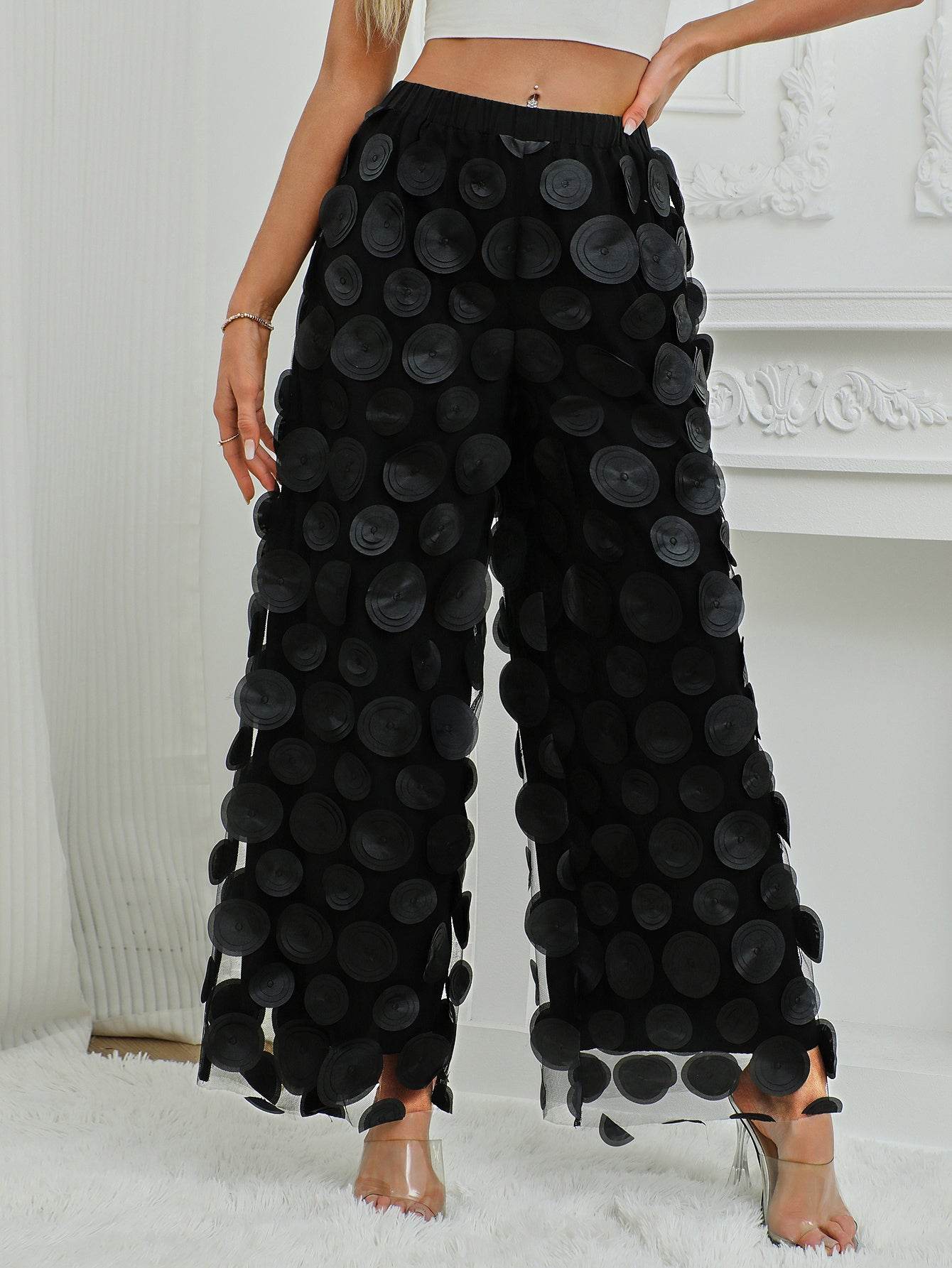 Stylish High Waist Straight Pants - Tassel Hollow Round Design for Ladies - Buy Center US