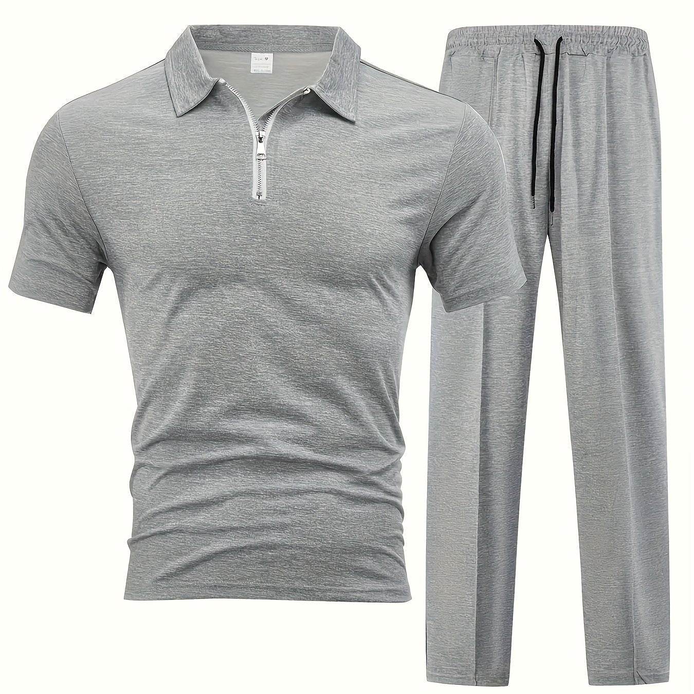 Men's Casual Outdoor Zip Short Sleeve & Pants Set - 5 Color Options - Buy Center US