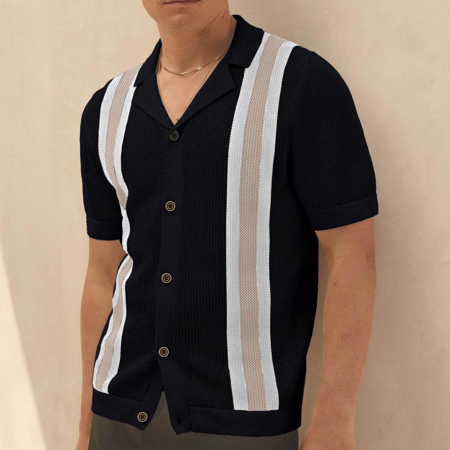 Men's Casual Cuban Collar Short Sleeve Knitted Cardigan - Summer Style - Buy Center US