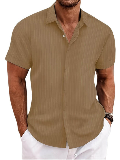 Men's Classic Blue Short Sleeve Shirt - Textured Polyester, Easy Care - Buy Center US