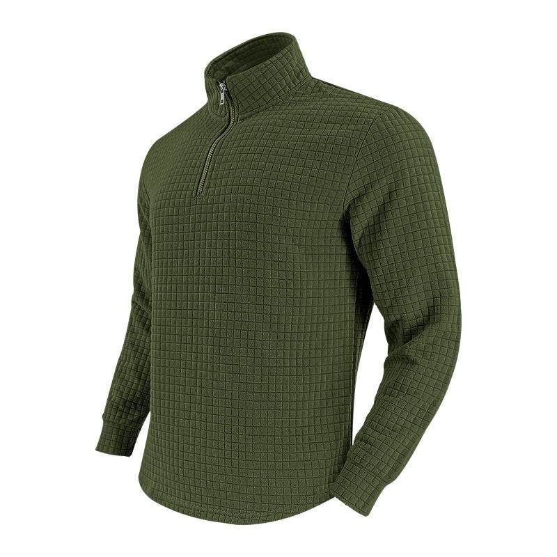 American Retro Men's Long Sleeve Sweater - Plaid Half-Zipper Design - Buy Center US