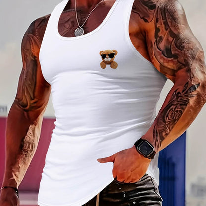 MBDMBD Men's Slim-Fit Tank Top - Cool Bear Design, Breathable Fabric - Buy Center US
