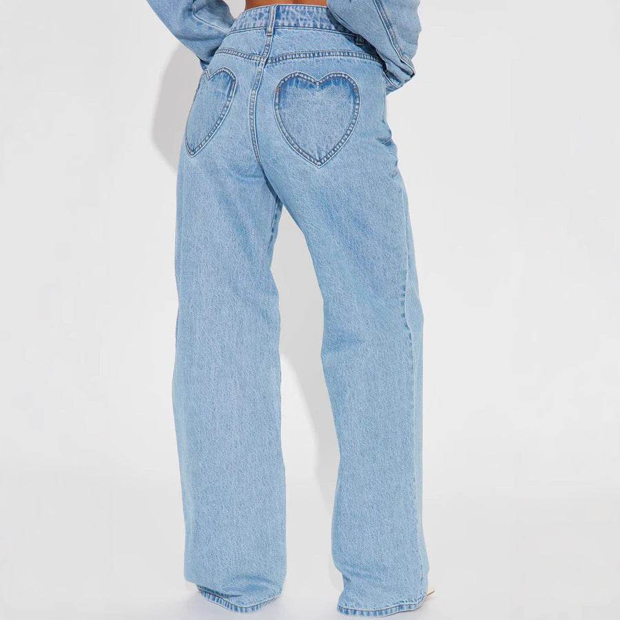 Love Pocket High Waist Loose Jeans - Straight Slimming Trousers for All Sizes - Buy Center US
