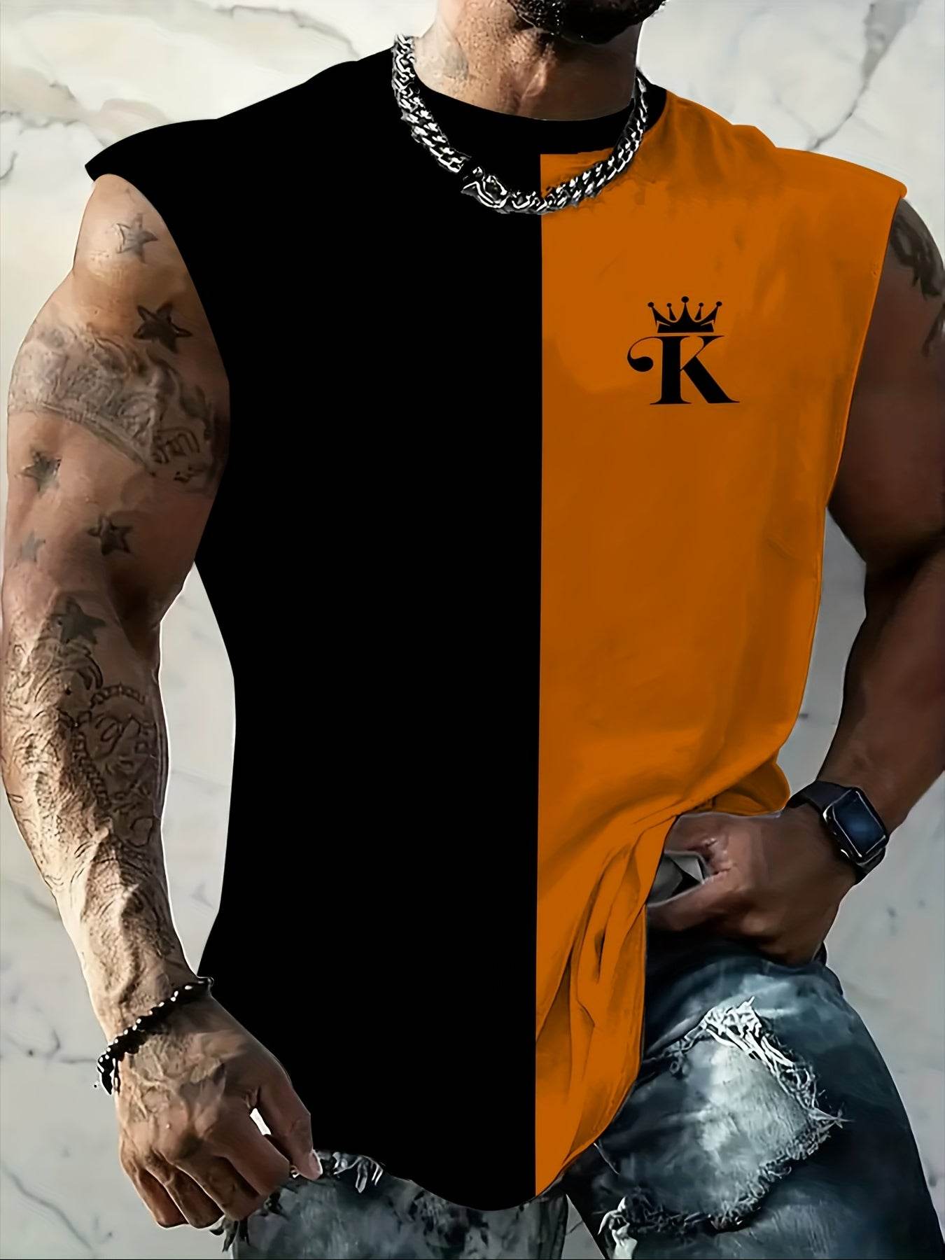 Men's 3D Color Block Sleeveless T-Shirt - Breathable Gym Sportswear - Buy Center US