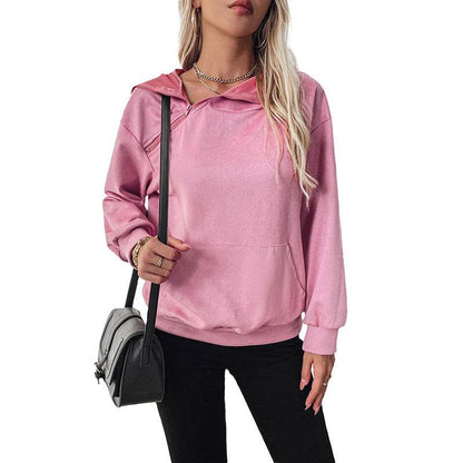 Women's Valentine's Day Hooded Sweater with Zipper Pocket - Pink - Buy Center US