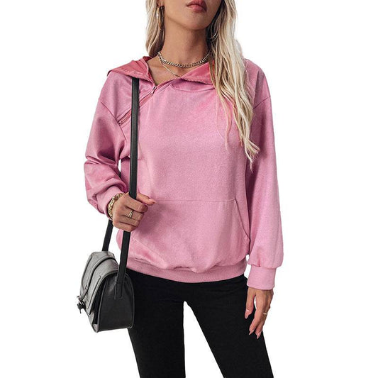 Women's Valentine's Day Hooded Sweater with Zipper Pocket - Pink - Buy Center US