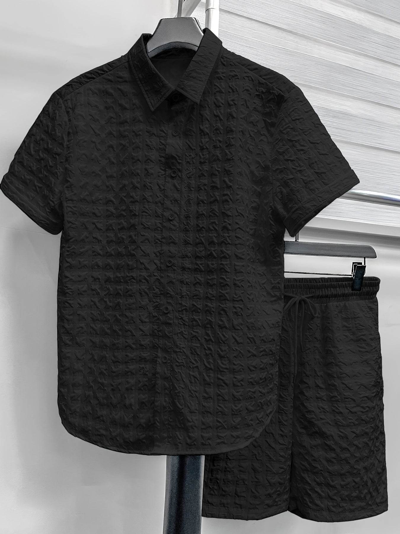 Casual Men's 2pcs Summer Suit - Checkered Short-Sleeve Shirt & Shorts - Buy Center US