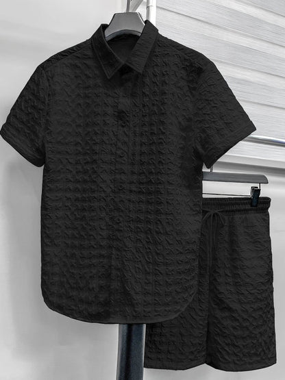 Casual Men's 2pcs Summer Suit - Checkered Short-Sleeve Shirt & Shorts - Buy Center US