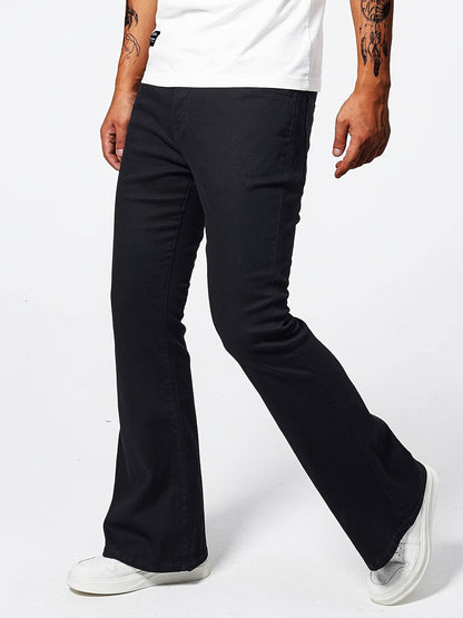 Men's Solid Denim Flare Pants - Casual Slim-fit Jeans with Pockets - Buy Center US
