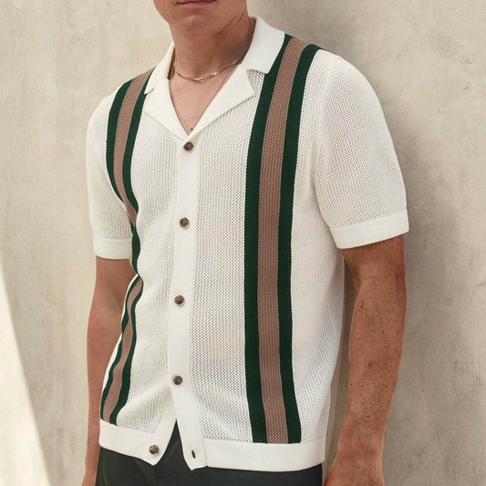 Men's Casual Cuban Collar Short Sleeve Knitted Cardigan - Summer Style - Buy Center US