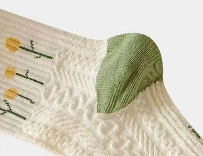 Cute Women's Summer Mid-Calf Socks - Flower & Stripe Patterns, 5 Pairs - Buy Center US