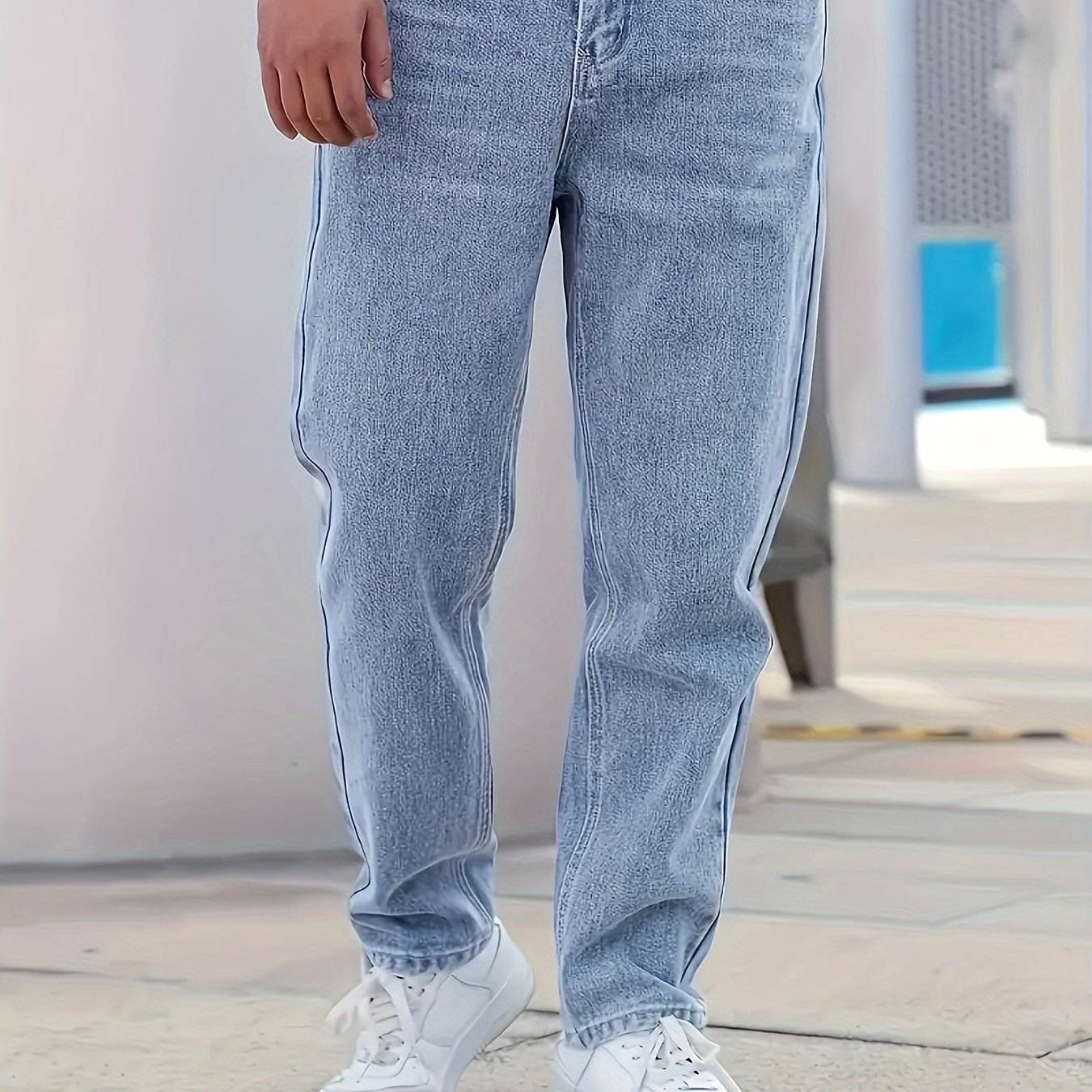 Men's Classic Washed Denim Jeans - Casual Cotton Blend for All Seasons - Buy Center US