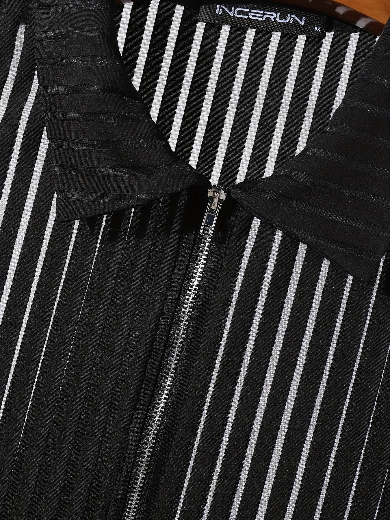 INCERUN Men's Sheer Striped Tank Top - Sexy Zipper Vest for Summer Fun - Buy Center US