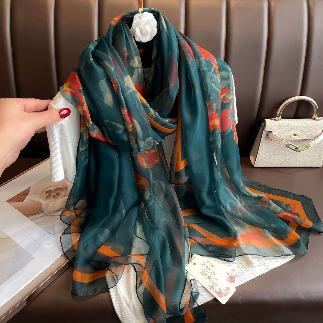 Elegant Long Silk Scarf - Mysterious Forest Design for Spring Fashion - Buy Center US