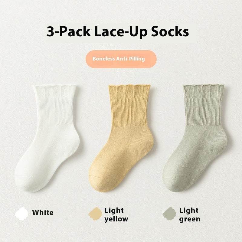 Girls' Lace Cotton Socks - Breathable Medium Calf, 3 Pairs Set - Buy Center US