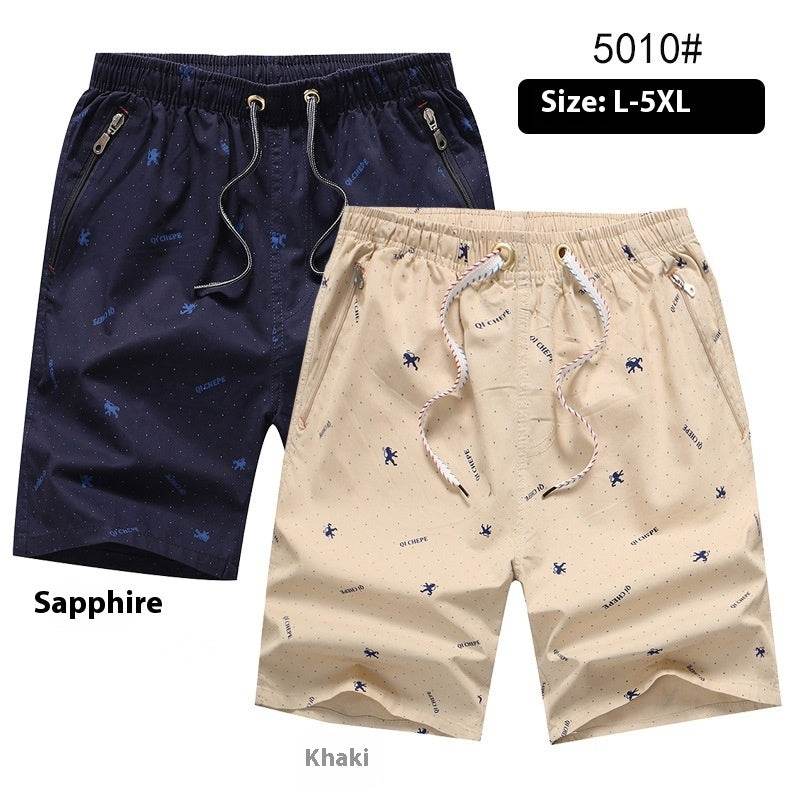 Buycenter Men's Summer Loose Shorts - Mid Waist, Cotton, Khaki & Blue - Buy Center US