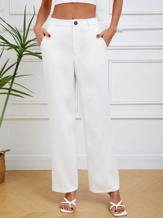 Women's Slim Straight Lightweight Pants - Solid Color, Casual Fit - Buy Center US