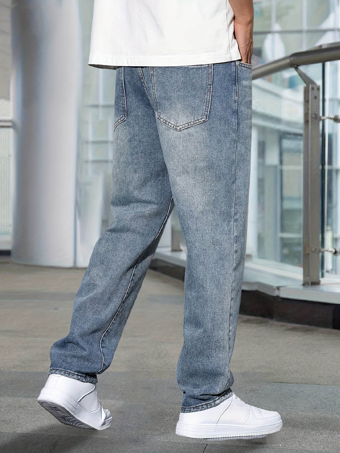 Men's Casual Stretch Denim Jeans - Light Blue, Relaxed Comfort Fit - Buy Center US