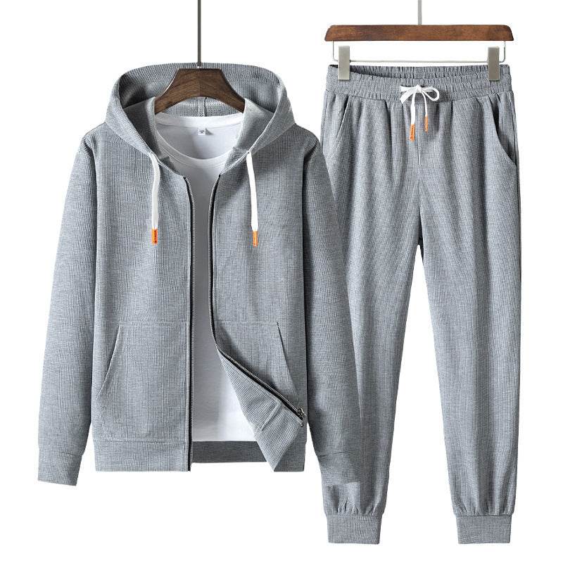 Buycenter Men's Hooded Casual Sports Sweater Suit - Trendy Waffle Design - Buy Center US